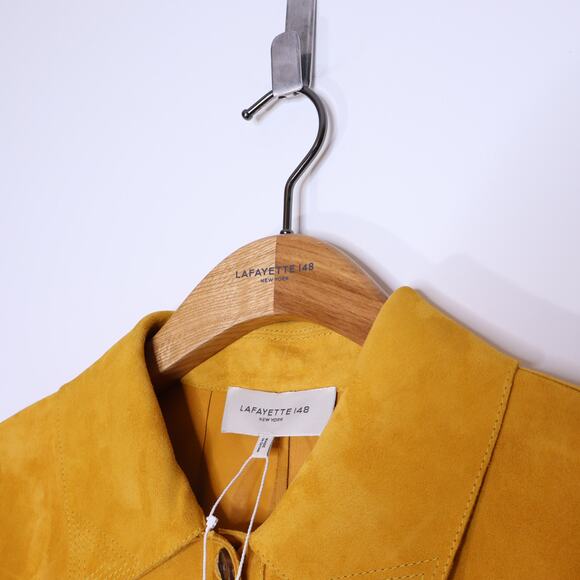 LAFAYETTE 148 NEW Clyde Laser Cut Suede Jacket Spiced Honey Yellow Women's XL - Picture 10 of 12